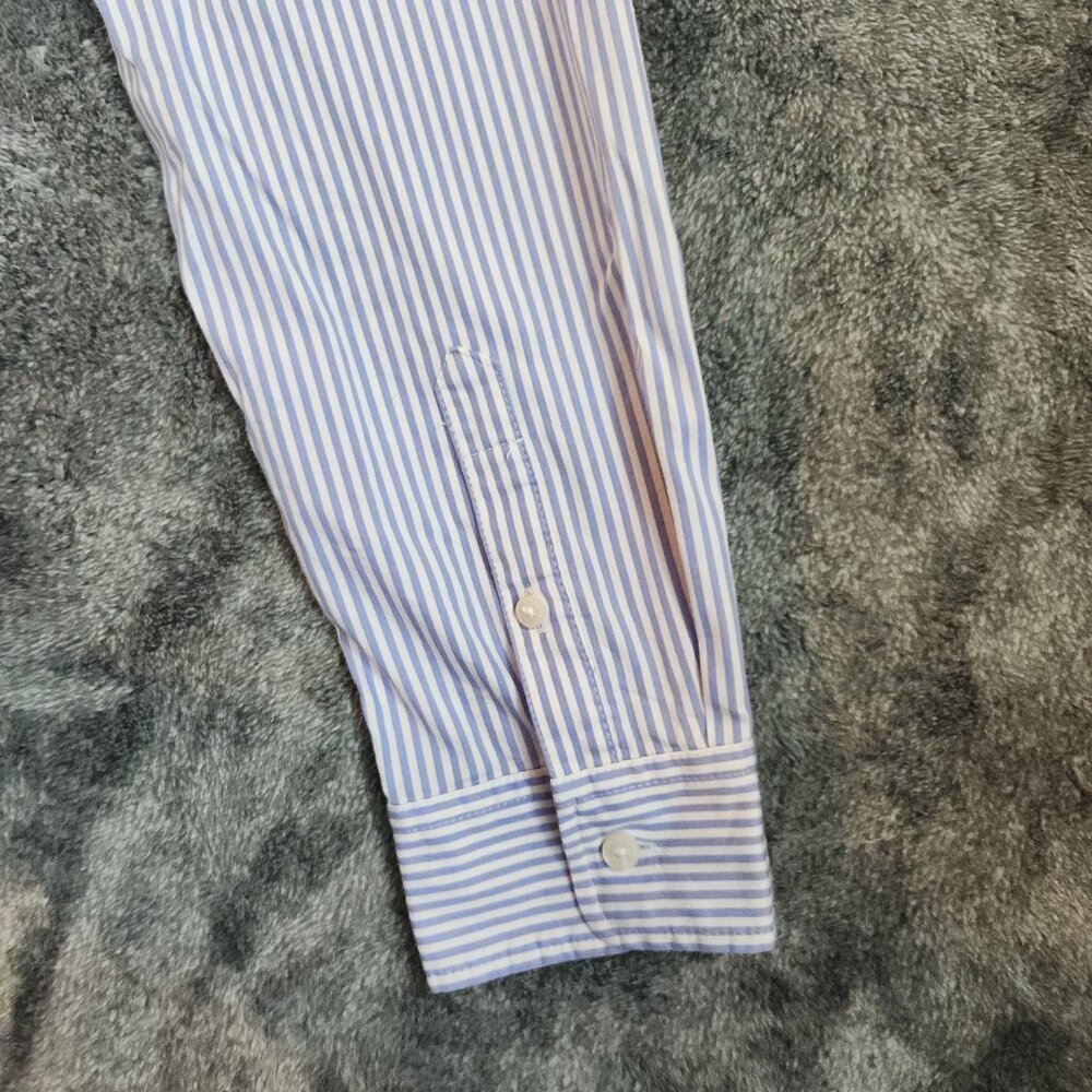 UNTUCKIT Women Blue White Pinstripe Front Tie Shirt Dress 8 Long Sleeve Button - Picture 6 of 10